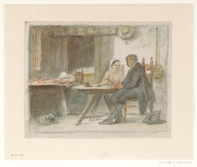 Escribir hombre y una mujer en una mesa de Hendrik Valkenburg