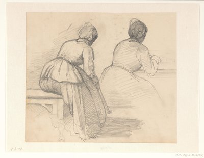 Dos estudios de una mujer sentada, vista desde atrás de Hendrik Valkenburg