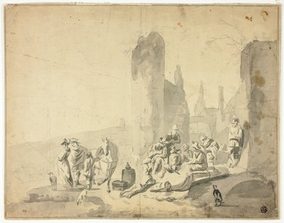Escena portuaria con varias figuras de Hendrik Verschuring