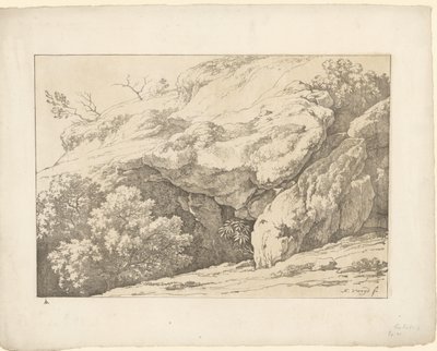 rocas con arbustos Tentamina Lithographica (título de la serie) Paisajes italianos (título de la serie) de Hendrik Voogd
