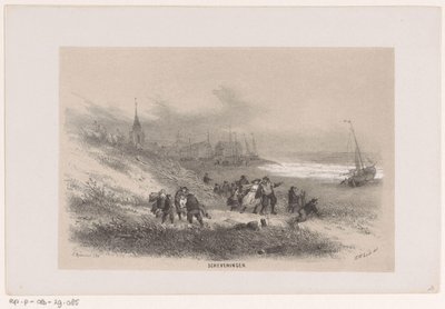 Scheveningen durante la tormenta del 28 de mayo de 1860 Scheveningen (título sobre el objeto) Álbum de diez bocetos litografiados, que representan a Tooneelen de la destrucción, agitados por la tormenta del 28 de mayo de 1860 en el 