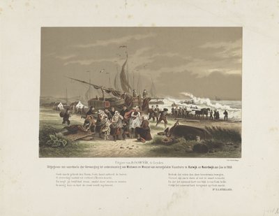 Escena de playa con esposas de pescadores de luto, 1868 de Hendrik Wilhelmus Last