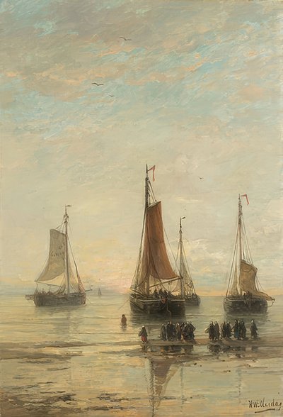 Barcos anclados, Scheveningen, 1860-89 de Hendrik Willem Mesdag
