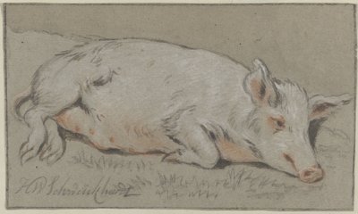 Cerdo reclinado de Hendrik Willem Schweickhardt (signed by artist)
