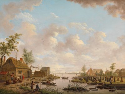Paisaje con pescadores y agricultores extrayendo turba en un pantano
Paisaje con pescadores y agricultores extractores de turba en un páramo bajo de Hendrik Willem Schweickhardt