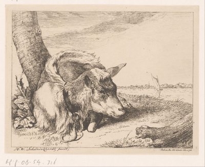 Cabra tumbada cerca del agua Diferentes animales (título de la serie) de Hendrik Willem Schweickhardt
