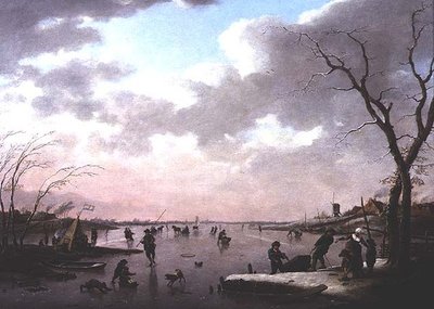 Escena de invierno, figuras en el hielo de Hendrik Willem Schweickhardt