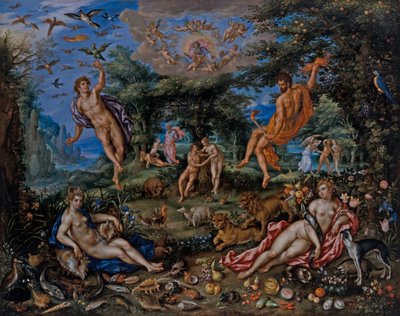 Los cuatro elementos, con escenas de Gensis Beyond de Hendrik de & Alsloot Denis van (c.1573 1625/26) Clerck