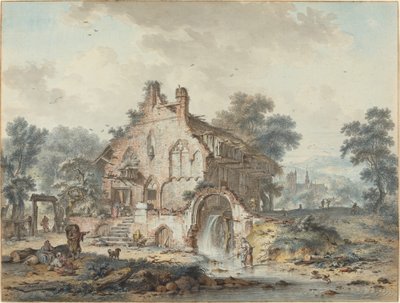 Molino de agua rústico en una ruina gótica de Hendrik de Meyer II