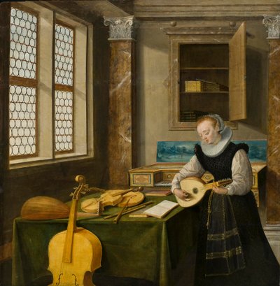 Dama tocando el laúd, c.1610 de Hendrik the Younger Steenwyck