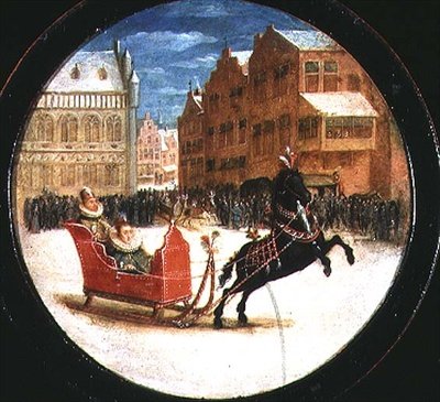 Paisaje de invierno con figuras en un trineo tirado por caballos de Hendrik the Younger Steenwyck