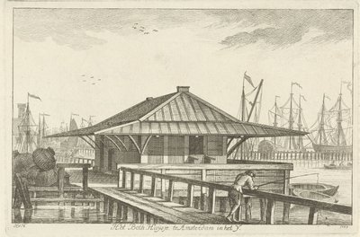 Bothuisje en Amsterdam en el IJ (título sobre objeto) de Hendrik van Hilten