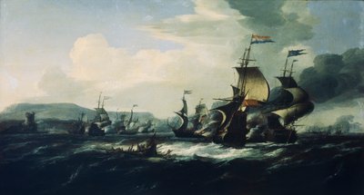 Una batalla entre piratas holandeses y berberiscos cerca de la costa, finales del siglo XVII (pintura al óleo) de Hendrik van Minderhout