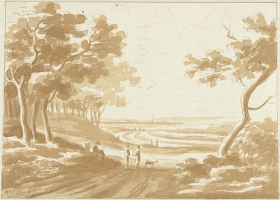 Paisaje con un camino por el que la gente camina de Hendrik van der Burgh