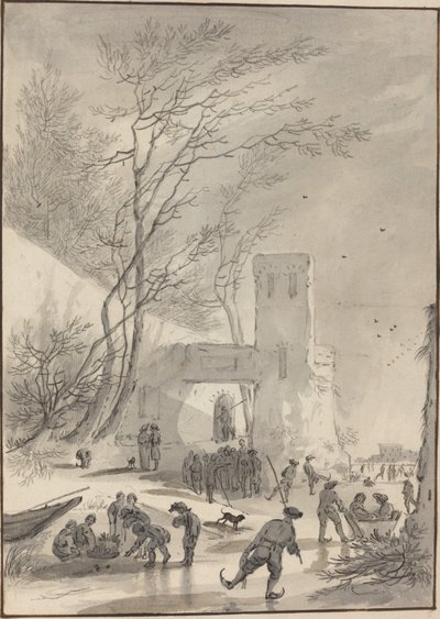 Patinadores Fuera de una Muralla de la Ciudad de Hendrik van der Straaten