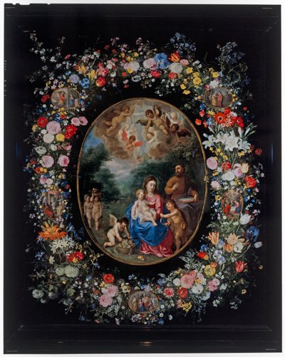 La Sagrada Familia y el Niño San Juan Bautista y ángeles en un paisaje de Hendrik van the Elder Balen