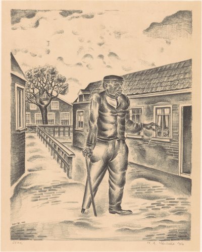 Hombre con pata de palo y bastón de Henk Henriët (signed by artist)