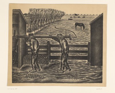 Dos agricultores en un paisaje de Henk Henriët (signed by artist)