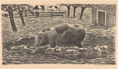 Cerda con ocho lechones de Henk Henriët (signed by artist)