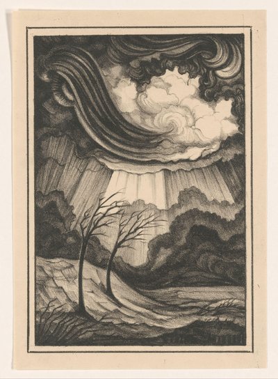 Paisaje con árboles desnudos y cielo nublado de Henk Schilling