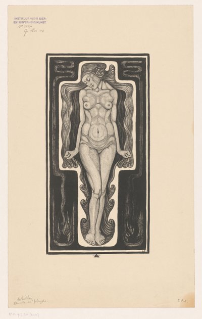 Mujer desnuda de pie con pelo largo
Psique errante (título en el objeto) de Henk Schilling