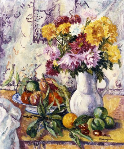 Crisantemos y frutas de Henri Charles Manguin