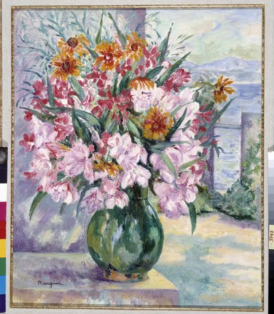 Jarrón de flores en terraza frente al mar 1941 (pintura) de Henri Charles Manguin
