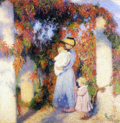 Mujer con dos niños bajo la pérgola principal de Marquayrol, c.1900 (óleo sobre lienzo) de Henri Charles Manguin