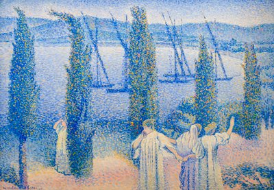 Vista de la costa con cipreses de Henri Edmond Cross