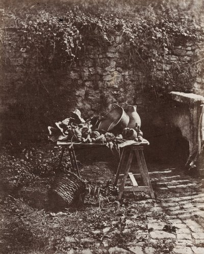 Naturaleza muerta: Olla, jarra y verduras sobre una mesa de caballete, c. 1852 (foto) de Henri Victor Regnault