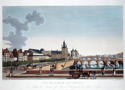 Vista del Mercado de Flores por el Palais de Justice, c.1816-20 de Henri (after) Courvoisier Voisin
