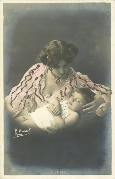 Niño con su madre (foto en color) de Henri (after) Manuel