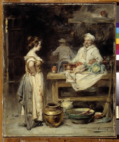 La cocina: un cocinero y una criada en una cocina de Henri Adrien Tanoux