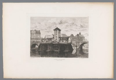 Vista del Puente de Notre-Dame
La pompe du Pont Notre-Dame (título en el objeto)
Grabados franceses de 1875 (título de la serie)
L