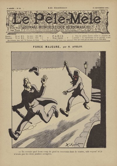 Fuerza mayor. Ilustración para Le Pele-Mele, 1902 de Henri Avelot