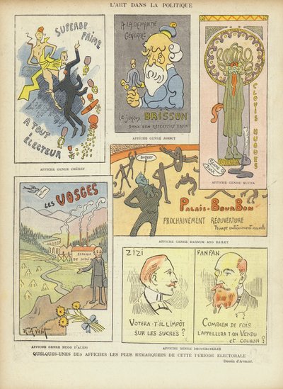 Carteles electorales franceses imaginados, ilustración para Le Rire de Henri Avelot