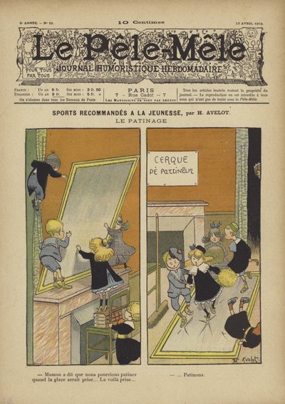 Deportes recomendados para la juventud. El patinaje. Ilustración para Le Pele-Mele, 1902 de Henri Avelot