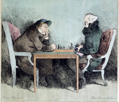 Jugadores de ajedrez Grabado de Henry Monnier (1805-1877) de Henri Bonaventure Monnier