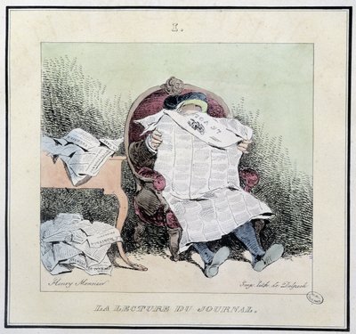 La lectura del periódico - en "Esquisses parisiennes" por Henri Monnier, ed. Delpech, París de Henri Bonaventure Monnier