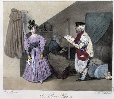Los buenos padres - en "Esquisses parisiennes" de Henri Monnier, ed. Delpech, París de Henri Bonaventure Monnier