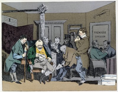 Diez horas: leyendo periódicos, almuerzos, tamaño de plumas - en “Costumbres Administrativas” de Henri Monnier de Henri Bonaventure Monnier