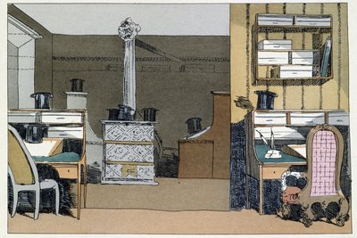 Dos horas: paseos en el interior del Ministerio, sombreros reemplazan a los ausentes - en "Administrative mores" por Henri Monnier de Henri Bonaventure Monnier