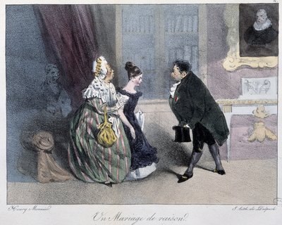 Un matrimonio de razón - en "Esquisses parisiennes" de Henri Monnier, ed. Delpech, París de Henri Bonaventure Monnier