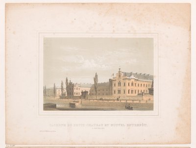 Vista de los cuarteles de Klein Kasteeltje y del nuevo almacén en Bruselas Caserne du petit chateau et nouvel entrepôt, a Bruxelles (título sobre objeto) de Henri Borremans (attributed to)