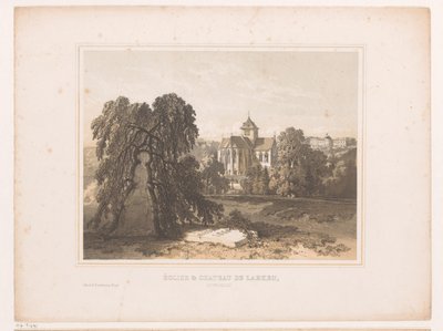 Vista de la iglesia y el castillo de Laken Eglise & Chateau de Laeken, Lez-Bruxelles (título sobre el objeto) de Henri Borremans (attributed to)