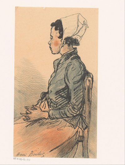 Vista lateral de una mujer joven en una silla de Henri Boutet