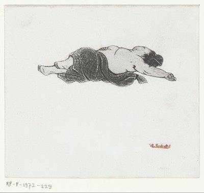 Mujer japonesa recostada con la parte superior del cuerpo desnuda de Henri Charles Guérard (attributed to)