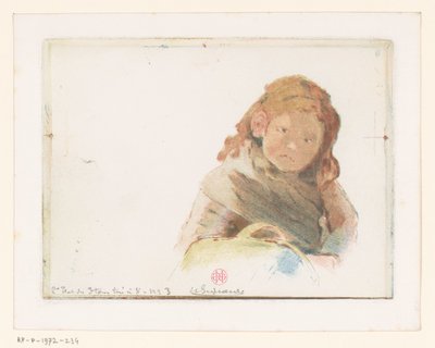 Chica con cesta en un prado de flores de Henri Charles Guérard (signed by artist)