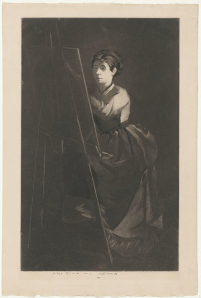 Retrato de Eva Gonzalès delante de un caballete de Henri Charles Guérard (signed by artist)