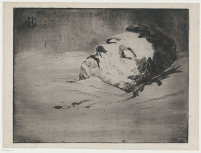 Retrato de un hombre no identificado en su lecho de muerte de Henri Charles Guérard (signed by artist)